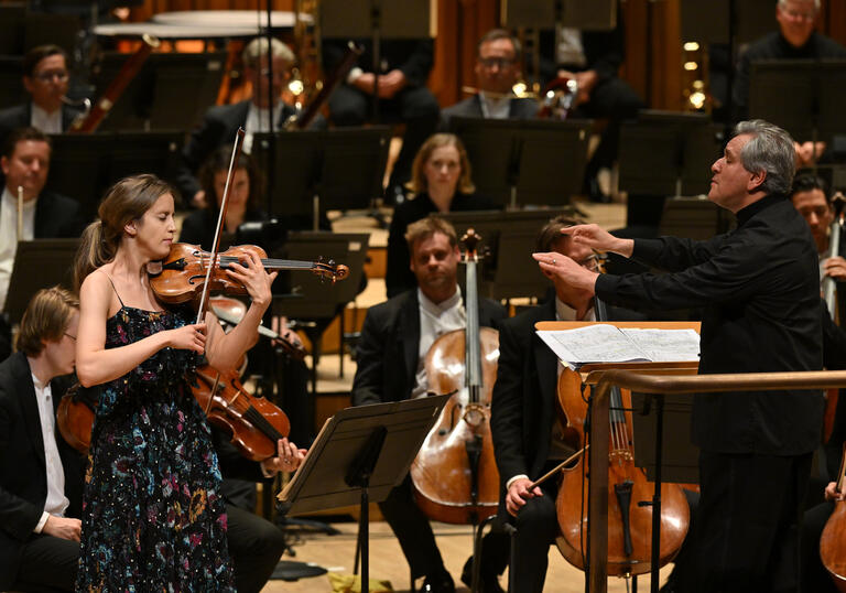 Sir Antonio Pappano and Vilde Frang performing on the Barbican stage
