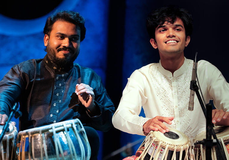 Image of Yashwant Vaishna and Vivek Pandya performing on stage